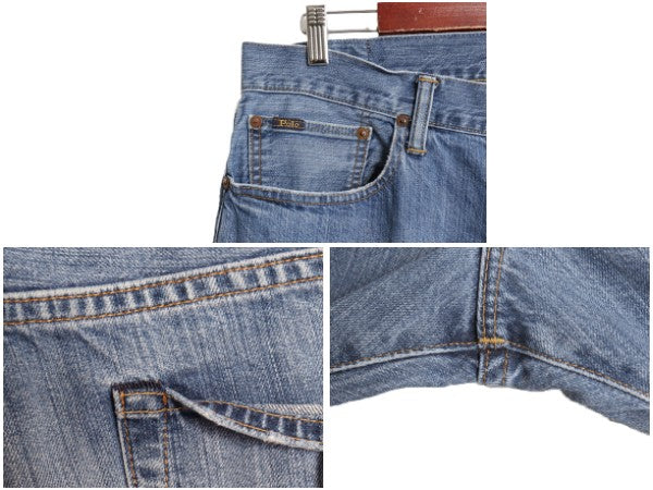 ポロ ラルフローレン デニム パンツ メンズ 36 30 / 古着 ヴィンテージ 加工 ジーンズ ジーパン ストレート 革パッチ ボトムス ヒゲ アタリ