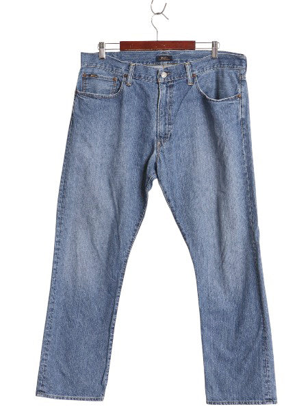 ポロ ラルフローレン デニム パンツ メンズ 36 30 / 古着 ヴィンテージ 加工 ジーンズ ジーパン ストレート 革パッチ ボトムス ヒゲ アタリ