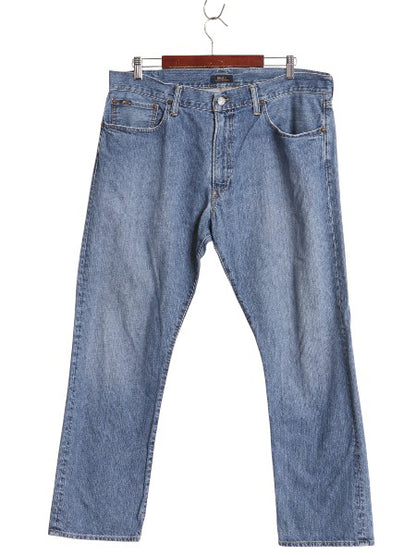 ポロ ラルフローレン デニム パンツ メンズ 36 30 / 古着 ヴィンテージ 加工 ジーンズ ジーパン ストレート 革パッチ ボトムス ヒゲ アタリ