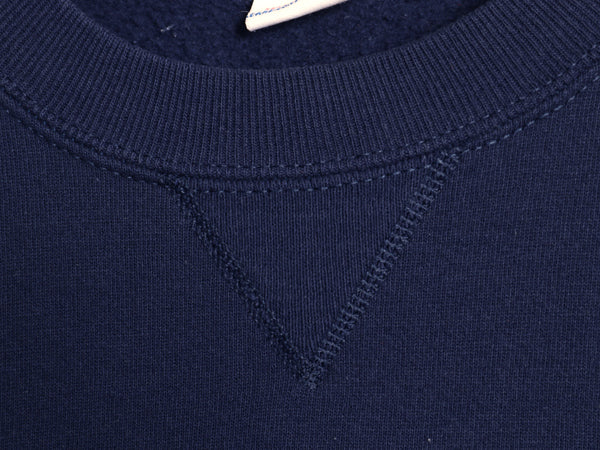 90s USA製 ラッセル ワンポイント ロゴ刺繍 スウェット メンズ レディース L  / オールド トレーナー 前V 裏起毛 クルーネック シンプル 紺