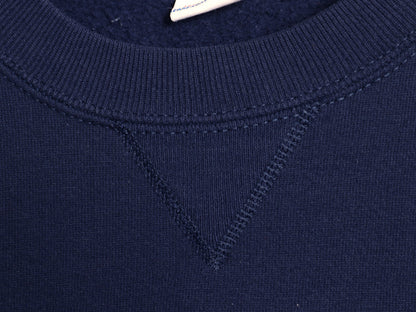 90s USA製 ラッセル ワンポイント ロゴ刺繍 スウェット メンズ レディース L  / オールド トレーナー 前V 裏起毛 クルーネック シンプル 紺