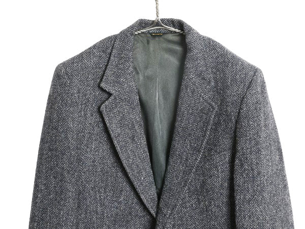80s USA製 ハリスツイード テーラード ジャケット メンズ M 程/ ヴィンテージ ブレザー ウール ツイード ヘリンボーン ストライプ トラッド