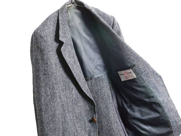 80s USA製 ハリスツイード テーラード ジャケット メンズ M 程/ ヴィンテージ ブレザー ウール ツイード ヘリンボーン ストライプ トラッド