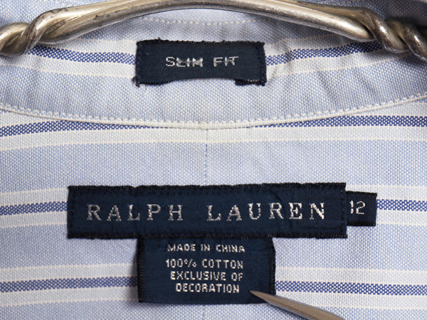 ラルフローレン ストライプ 長袖 ボタンダウン シャツ レディース L 程 ポロ SLIM FIT オックスフォード コットン BD ポニー ワンポイント