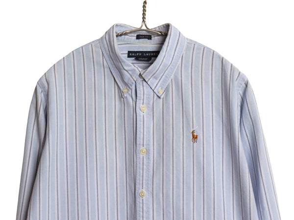 ラルフローレン ストライプ 長袖 ボタンダウン シャツ レディース L 程 ポロ SLIM FIT オックスフォード コットン BD ポニー ワンポイント