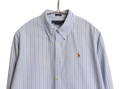 ラルフローレン ストライプ 長袖 ボタンダウン シャツ レディース L 程 ポロ SLIM FIT オックスフォード コットン BD ポニー ワンポイント