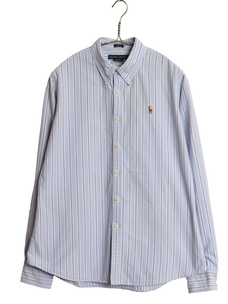 ラルフローレン ストライプ 長袖 ボタンダウン シャツ レディース L 程 ポロ SLIM FIT オックスフォード コットン BD ポニー ワンポイント