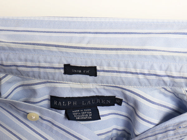 ラルフローレン ストライプ 長袖 ボタンダウン シャツ レディース L 程 ポロ SLIM FIT オックスフォード コットン BD ポニー ワンポイント