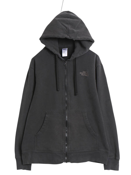 ノースフェイス フルジップ スウェット フード パーカー メンズ L / 古着 アウトドア トレーナー  裏起毛 ワンポイント シンプル ブラック