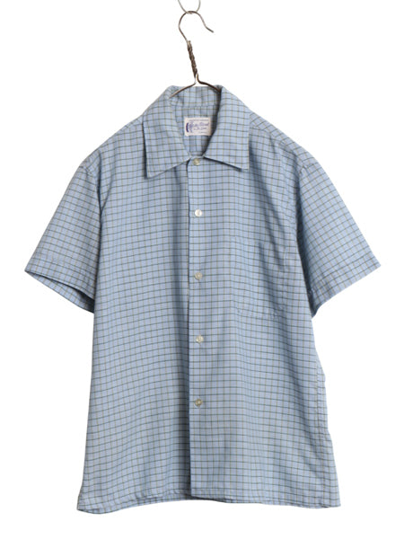 70s ★ Di Lido チェック 半袖 シャツ メンズ S ヴィンテージ オープンカラー 開襟 ボックス ポケット付き シワになりにくい マルチカラー