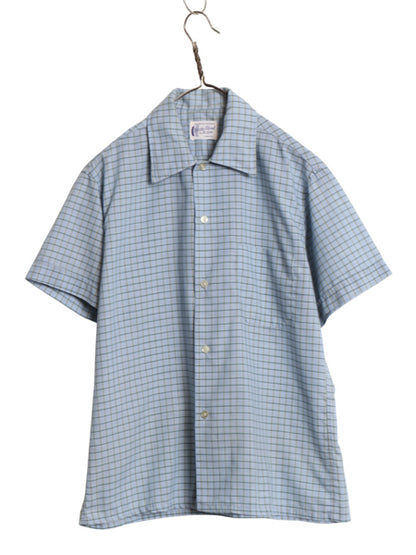 70s ★ Di Lido チェック 半袖 シャツ メンズ S ヴィンテージ オープンカラー 開襟 ボックス ポケット付き シワになりにくい マルチカラー