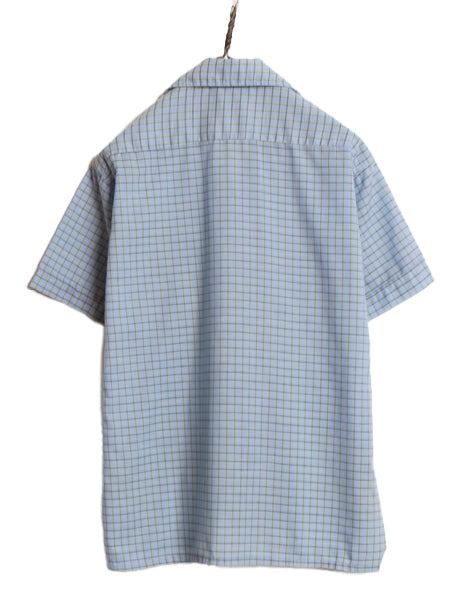 70s ★ Di Lido チェック 半袖 シャツ メンズ S ヴィンテージ オープンカラー 開襟 ボックス ポケット付き シワになりにくい マルチカラー