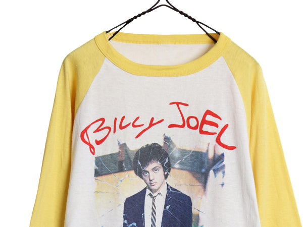 80s ★ ビリージョエル ツアー イラスト プリント ベースボール Tシャツ メンズ M 程 古着 ヴィンテージ オフィシャル ロック バンド 7分袖