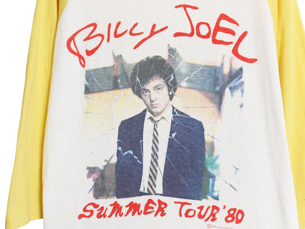 80s ★ ビリージョエル ツアー イラスト プリント ベースボール Tシャツ メンズ M 程 古着 ヴィンテージ オフィシャル ロック バンド 7分袖