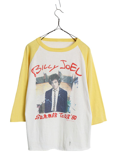 80s ★ ビリージョエル ツアー イラスト プリント ベースボール Tシャツ メンズ M 程 古着 ヴィンテージ オフィシャル ロック バンド 7分袖