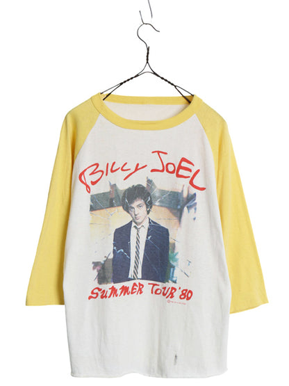 80s ★ ビリージョエル ツアー イラスト プリント ベースボール Tシャツ メンズ M 程 古着 ヴィンテージ オフィシャル ロック バンド 7分袖