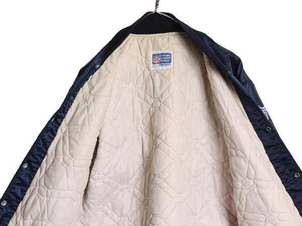 90s USA製 カウボーイズ ナイロン サテン スタジャン メンズ L / オールド スターター NFL オフィシャル 中綿 ライナー 付き アメフト 紺