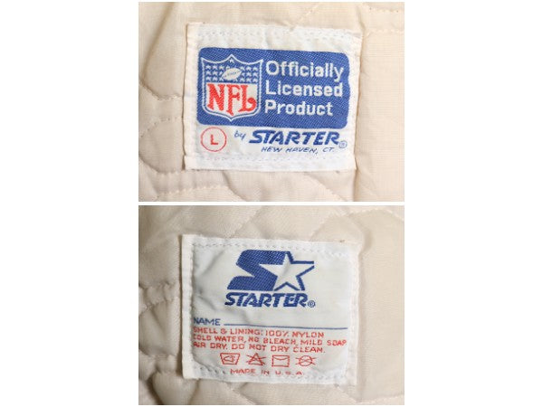 90s USA製 カウボーイズ ナイロン サテン スタジャン メンズ L / オールド スターター NFL オフィシャル 中綿 ライナー 付き アメフト 紺
