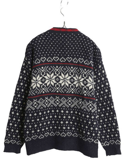 80s USA製 エルエルビーン ノルディック ニット カーディガン レディース M ヴィンテージ ウール セーター 前開き 羽織り バーズアイ 総柄