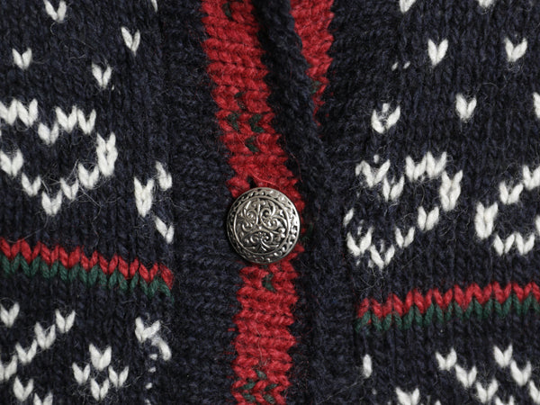 80s USA製 エルエルビーン ノルディック ニット カーディガン レディース M ヴィンテージ ウール セーター 前開き 羽織り バーズアイ 総柄