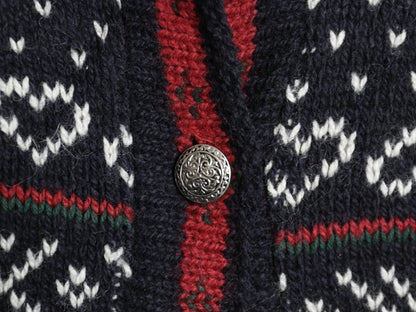 80s USA製 エルエルビーン ノルディック ニット カーディガン レディース M ヴィンテージ ウール セーター 前開き 羽織り バーズアイ 総柄