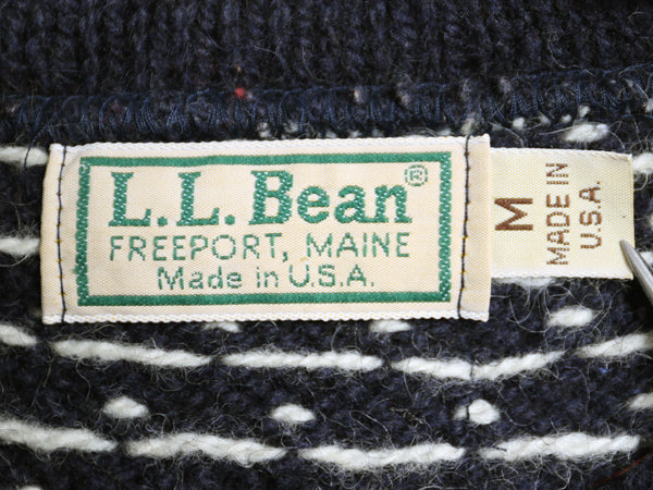 80s USA製 エルエルビーン ノルディック ニット カーディガン レディース M ヴィンテージ ウール セーター 前開き 羽織り バーズアイ 総柄