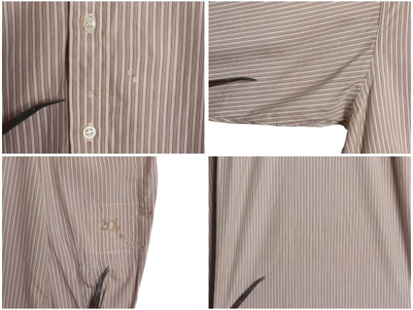 20s 30s ★ バンドカラー ストライプ ドレス シャツ メンズ L ヴィンテージ アンティーク ノーカラー クレリック 付け襟 マチ付き グランパ