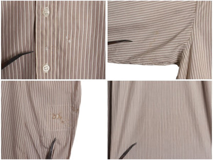 20s 30s ★ バンドカラー ストライプ ドレス シャツ メンズ L ヴィンテージ アンティーク ノーカラー クレリック 付け襟 マチ付き グランパ