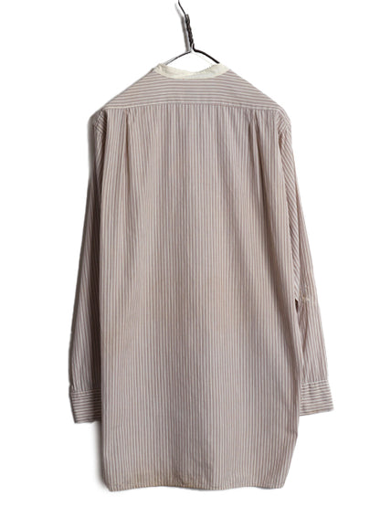 20s 30s ★ バンドカラー ストライプ ドレス シャツ メンズ L ヴィンテージ アンティーク ノーカラー クレリック 付け襟 マチ付き グランパ