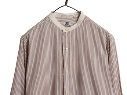 20s 30s ★ バンドカラー ストライプ ドレス シャツ メンズ L ヴィンテージ アンティーク ノーカラー クレリック 付け襟 マチ付き グランパ