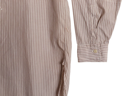 20s 30s ★ バンドカラー ストライプ ドレス シャツ メンズ L ヴィンテージ アンティーク ノーカラー クレリック 付け襟 マチ付き グランパ