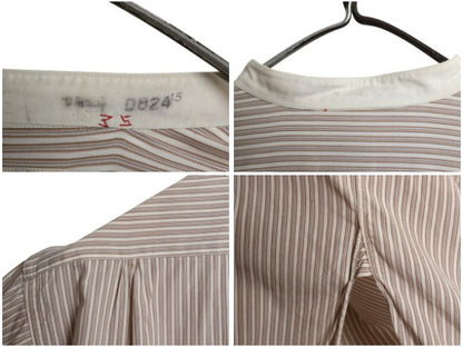 20s 30s ★ バンドカラー ストライプ ドレス シャツ メンズ L ヴィンテージ アンティーク ノーカラー クレリック 付け襟 マチ付き グランパ