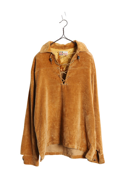 60s 70s ★ REVERE レースアップ パイル プルオーバー シャツ メンズ M ヴィンテージ ヘビーウェイト 長袖シャツ ジャケット ブラウン 無地