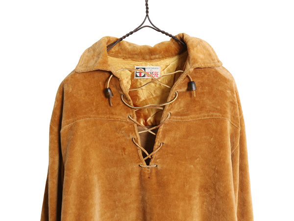 60s 70s ★ REVERE レースアップ パイル プルオーバー シャツ メンズ M ヴィンテージ ヘビーウェイト 長袖シャツ ジャケット ブラウン 無地