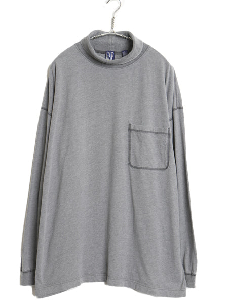 90s USA製 オールド ギャップ タートルネック 長袖 Tシャツ メンズ XL / ロンT ポケT ポケット付き ヘビーウェイト 無地 大きいサイズ 灰