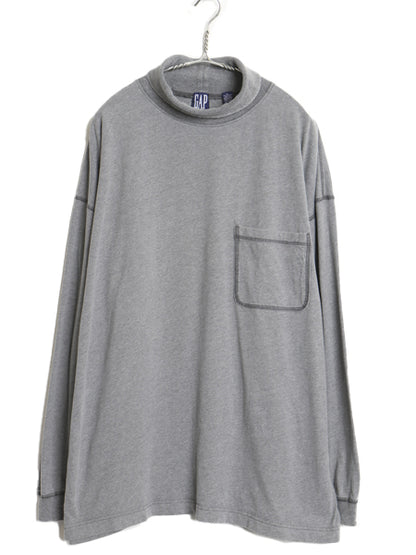 90s USA製 オールド ギャップ タートルネック 長袖 Tシャツ メンズ XL / ロンT ポケT ポケット付き ヘビーウェイト 無地 大きいサイズ 灰