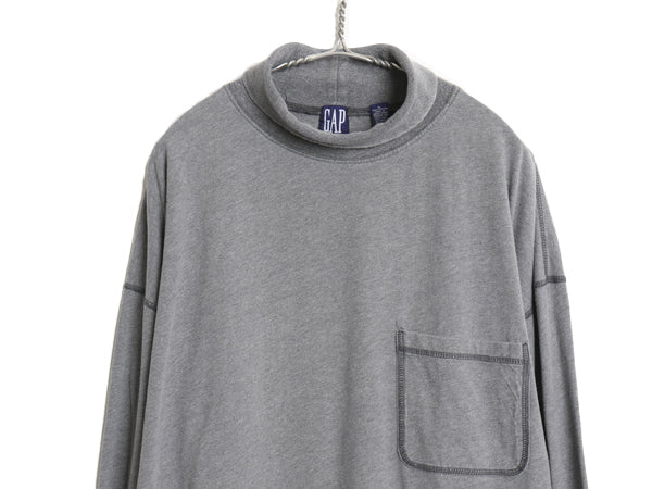 90s USA製 オールド ギャップ タートルネック 長袖 Tシャツ メンズ XL / ロンT ポケT ポケット付き ヘビーウェイト 無地 大きいサイズ 灰