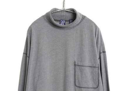 90s USA製 オールド ギャップ タートルネック 長袖 Tシャツ メンズ XL / ロンT ポケT ポケット付き ヘビーウェイト 無地 大きいサイズ 灰
