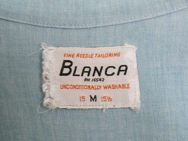 60s ★ BLANCE ハーフジップ ボタンダウン 半袖 シャツ メンズ M / 古着 ヴィンテージ レーヨン BD プルオーバー ボックス サックス 無地