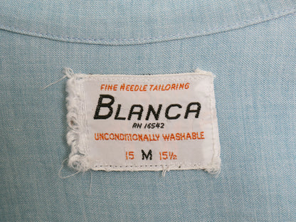 60s ★ BLANCE ハーフジップ ボタンダウン 半袖 シャツ メンズ M / 古着 ヴィンテージ レーヨン BD プルオーバー ボックス サックス 無地