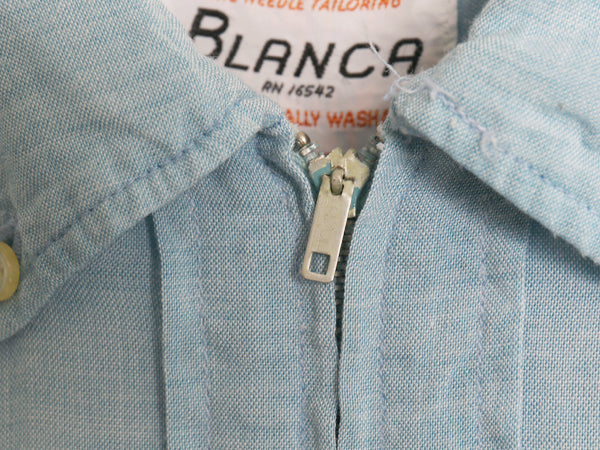 60s ★ BLANCE ハーフジップ ボタンダウン 半袖 シャツ メンズ M / 古着 ヴィンテージ レーヨン BD プルオーバー ボックス サックス 無地