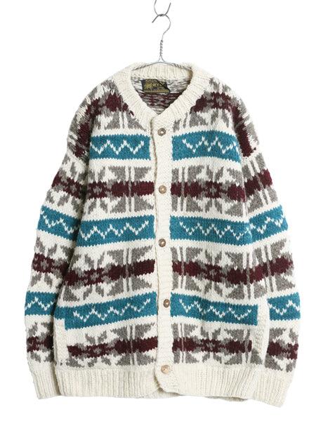 エクアドル製 REY WEAR ウール ニット カーディガン メンズ XL 古着 ノルディック ハンドメイド セーター 前開き ローゲージ 大きいサイズ