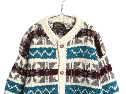 エクアドル製 REY WEAR ウール ニット カーディガン メンズ XL 古着 ノルディック ハンドメイド セーター 前開き ローゲージ 大きいサイズ