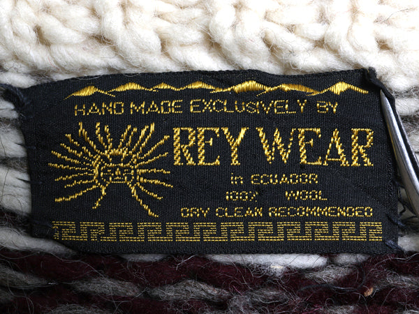 エクアドル製 REY WEAR ウール ニット カーディガン メンズ XL 古着 ノルディック ハンドメイド セーター 前開き ローゲージ 大きいサイズ