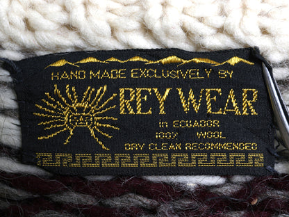 エクアドル製 REY WEAR ウール ニット カーディガン メンズ XL 古着 ノルディック ハンドメイド セーター 前開き ローゲージ 大きいサイズ