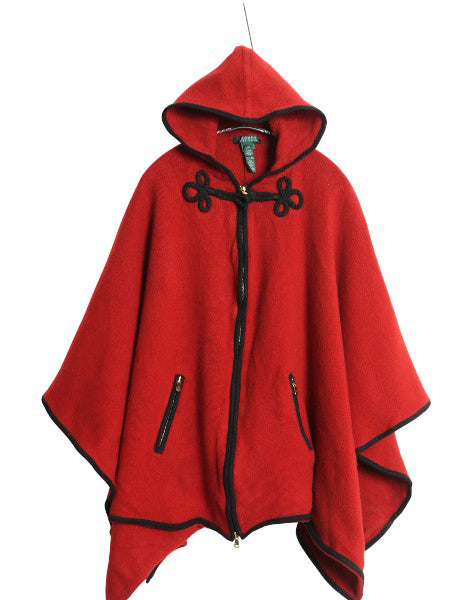 90s ローレン ラルフローレン ウール ニット ポンチョ レディース L XL / オールド フルジップ ケープ ジャケット パーカー 大きいサイズ