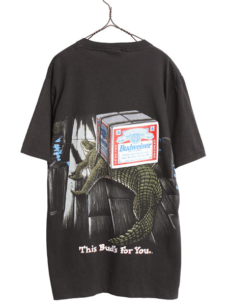 90s USA製 ☆ バドワイザー カエル ワニ イラスト プリント Tシャツ