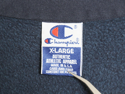 90s USA製 チャンピオン ハーフジップ スウェット メンズ XL オールド トレーナー ヘビーウェイト 裏起毛 ハイネック 企業 大きいサイズ 紺