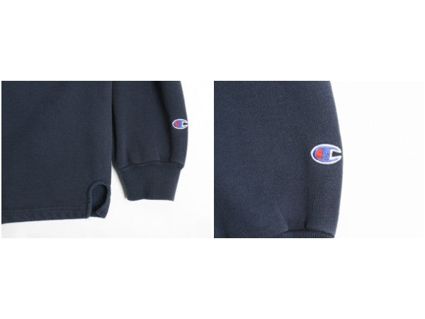 90s USA製 チャンピオン ハーフジップ スウェット メンズ XL オールド トレーナー ヘビーウェイト 裏起毛 ハイネック 企業 大きいサイズ 紺