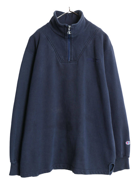 90s USA製 チャンピオン ハーフジップ スウェット メンズ XL オールド トレーナー ヘビーウェイト 裏起毛 ハイネック 企業 大きいサイズ 紺